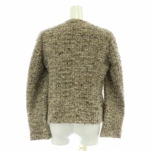ARMANI COLLEZIONI ノーカラージャケット シングル 背抜き ツイード アルパカ混 モヘア混 38 S グレー ベージュ