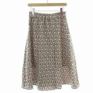 22SS ジオメトリックプリント フレアロングスカート ミモレ ウエストゴム 総柄 36 S ベージュ