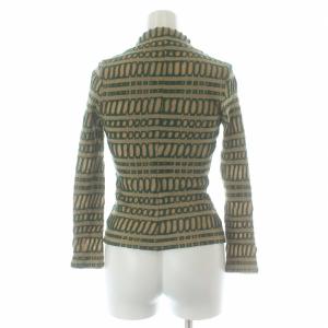 SYBILLA ニット カットソー Vネック 長袖 総柄 M ベージュ 緑 グリーン