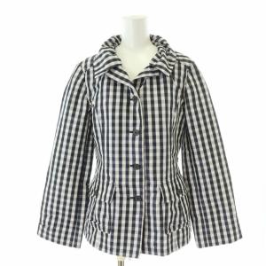 シャツジャケット チェック ギャザー ノーベント 黒 ブラック 38 M 白 ホワイト /XK