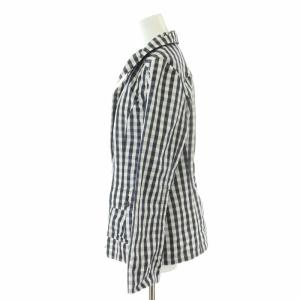 HANAE MORI シャツジャケット チェック ギャザー ノーベント 黒 ブラック 38 M 白 ホワイト /XK