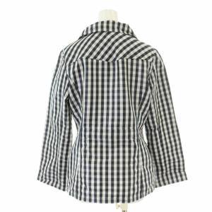 HANAE MORI シャツジャケット チェック ギャザー ノーベント 黒 ブラック 38 M 白 ホワイト /XK