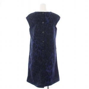ESCADA SPORT ノースリーブワンピース ひざ丈 レオパード ヒョウ柄 36 XS 紺 ネイビー /KH