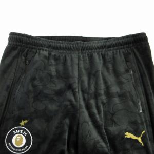 A BATHING APE プーマ puma イージーパンツ ベロア ベルベット ロゴ 刺繍 総柄 L 黒 ブラック