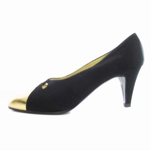 CHANEL パンプス ハイヒール ポインテッドトゥ バイカラー ヌバックレザー 切替 靴 シューズ 36 22.5-23cm 黒 ブラック