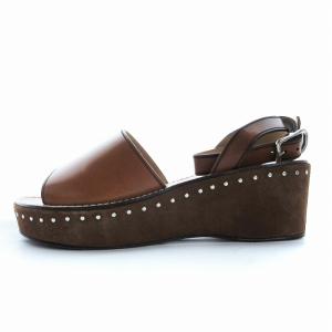 サンダル オープントゥ レザー スタッズ 厚底 39 25.5cm 茶 ブラウン /EE
