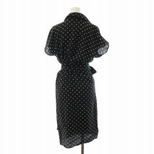 Max Mara ラップワンピース ひざ丈 スキッパー ドット 絹 シルク100％ フレンチスリーブ リボン 40 M 黒 ブラック