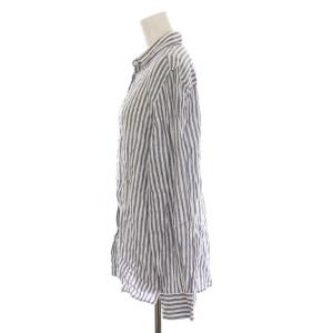 Deuxieme Classe Linen ストライプ シャツ ブラウス 長袖 リネン 白 ホワイト 青 ブルー