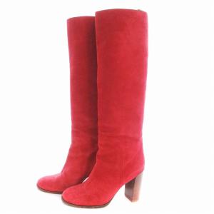 ロングブーツ スエード ハイヒール レザー 靴 35.5 22.5cm 赤 レッド /MM