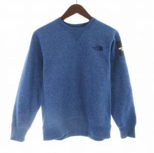 スクエアロゴクルー スウェット トレーナー プルオーバー ロゴ プリント 裏起毛 長袖 S 青 ブルー NT61931