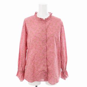 シャツ ブラウス カットソー フリル 長袖 花柄 総柄 36 S ピンク /MM