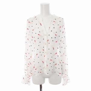 シャツ ブラウス 長袖 カットソー シフォン 刺繍 ドット柄 シースルー シアー 36 S 白 ホワイト