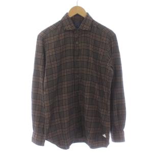 タグ付き ネルシャツ チェック 長袖 39 M 茶 ブラウン /XK
