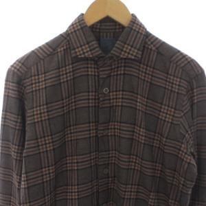 BARBA タグ付き ネルシャツ チェック 長袖 39 M 茶 ブラウン /XK