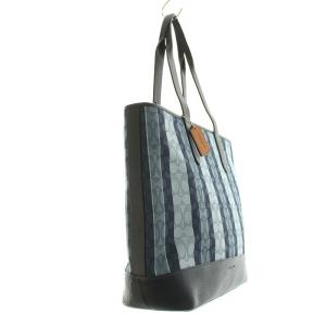 COACH トートバッグ シグネチャー ストライプ レザー 切替 鞄 青 ブルー 紺 ネイビー C8191