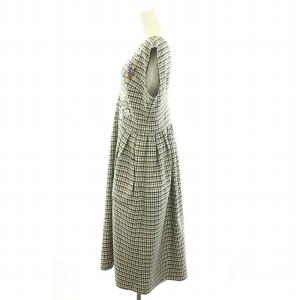 Chesty 21年 ワンピース ロング Vネック ノースリーブ チェック柄 ビジュー 花柄 刺繍 1 S 黒 ブラック