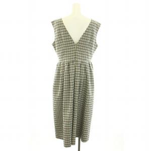 Chesty 21年 ワンピース ロング Vネック ノースリーブ チェック柄 ビジュー 花柄 刺繍 1 S 黒 ブラック