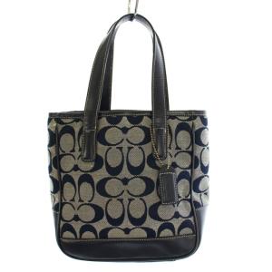 ハンドバッグ シグネチャー キャンバス レザー ネイビー 6092 /TK