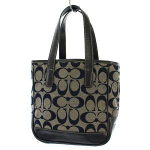 COACH ハンドバッグ シグネチャー キャンバス レザー ネイビー 6092 /TK