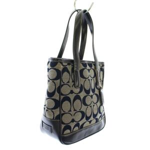 COACH ハンドバッグ シグネチャー キャンバス レザー ネイビー 6092 /TK