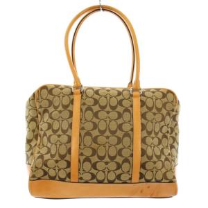 COACH トートバッグ ボストンバッグ ハンドバッグ シグネチャー キャンバス レザー ベージュ 6096