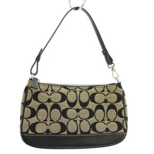 ハンドバッグ ショルダーバッグ アクセサリーポーチ キャンバス レザー シグネチャー 黒 6094