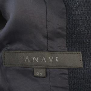 ANAYI スーツ リネン混 セットアップ スカート ノーカラー ジャケット 七分袖 36 S ネイビー 紺
