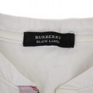 BURBERRY BLACK LABEL Tシャツ カットソー 長袖 ヘンリーネック ロゴ刺繍 2 M 白 ホワイト