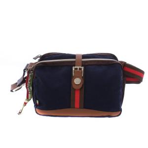 ショルダーバッグ キャンバス レザー 紺 ネイビー 茶 ブラウン /BM