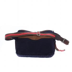 Orobianco ショルダーバッグ キャンバス レザー 紺 ネイビー 茶 ブラウン /BM