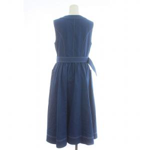 Chesty 21SS ビジュージャンパースカート ワンピース フレア ロング マキシ ノースリーブ Vネック ベルト付き 0 XS 青