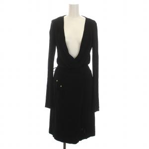 ワンピース ひざ丈 カシュクール 長袖 2 M 黒 ブラック /YM