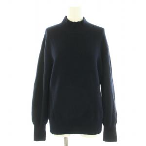 ニット セーター ハイネック 長袖 ハイゲージ ウール 40 L 紺 ネイビー