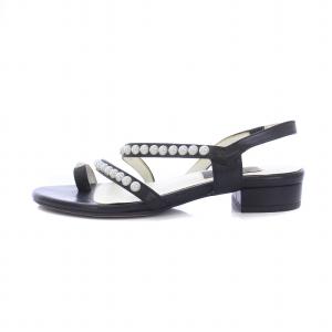 COLLECTION サンダル チャンキーヒール ストラップ パール レザー 23cm 黒 ブラック /BM