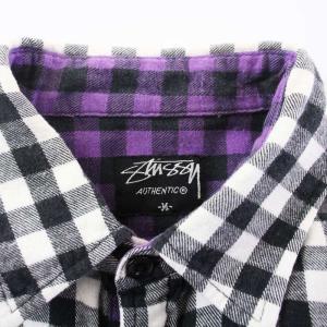 STUSSY シャツ 長袖 ギンガムチェック コットン M 黒 白 ブラック ホワイト