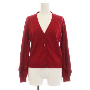 フリルスリーブカーディガン ニット 長袖 Vネック 36 S 赤 レッド 17453012 /KU
