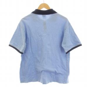STUSSY 90s ヴィンテージ 紺タグ ポロシャツ カットソー 半袖 ハーフジップ ロゴ 刺繍 コットン M 水色 紺 ネイビー