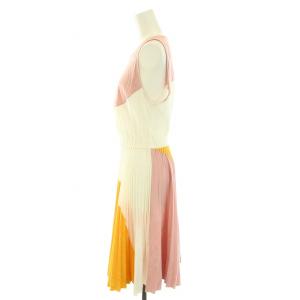 PRADA 2014年製 ワンピース ひざ丈 ノースリーブ プリーツ 44 XL ピンク 白 ホワイト 黄 イエロー