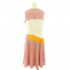 PRADA 2014年製 ワンピース ひざ丈 ノースリーブ プリーツ 44 XL ピンク 白 ホワイト 黄 イエロー