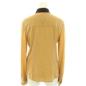 PRADA シャツ ブラウス スタンダードカラー 長袖 バイカラー 絹 シルク 40 M 茶 ブラウン