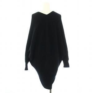 Deuxieme Classe ニットワンピース 長袖 Vネック ミモレ ロング ドルマン カシミヤ混 黒 ブラック
