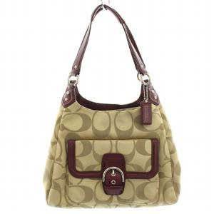 ハンドバッグ トートバッグ シグネチャー ナイロン レザー ベージュ ボルドー F24742