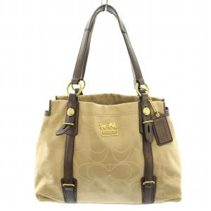 ハンドバッグ シグネチャー サテン レザー ベージュ 茶 ブラウン 15402 /YT