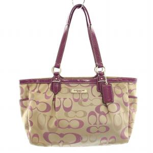 ハンドバッグ シグネチャー ナイロン レザー ベージュ 紫 パープル F20444 /YT