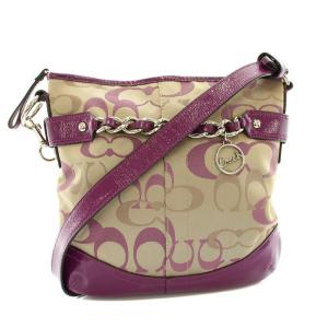 ショルダーバッグ シグネチャー キャンバス レザー ベージュ 紫 パープル F20502 /YT
