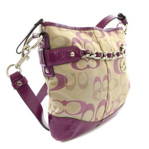 COACH ショルダーバッグ シグネチャー キャンバス レザー ベージュ 紫 パープル F20502 /YT