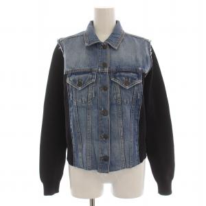 タグ付き デニムジャケット ジージャン Gジャン ニット 切替 XS 青 ブルー 黒 ブラック /DK