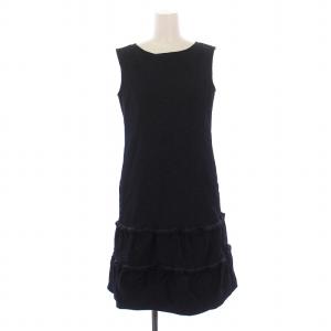 basic ベーシック デニム ワンピース ミニ ティアード フリル ノースリーブ 紺 ネイビー /DK