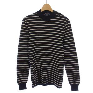 ニット セーター ボーダー ハイネック 長袖 紺 ネイビー /DK