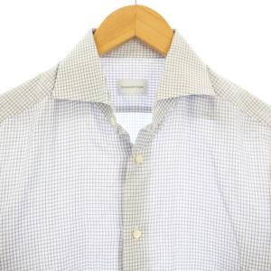 Ermenegildo Zegna シャツ 長袖 slim fit チェック M 白 ホワイト 紺 ネイビー